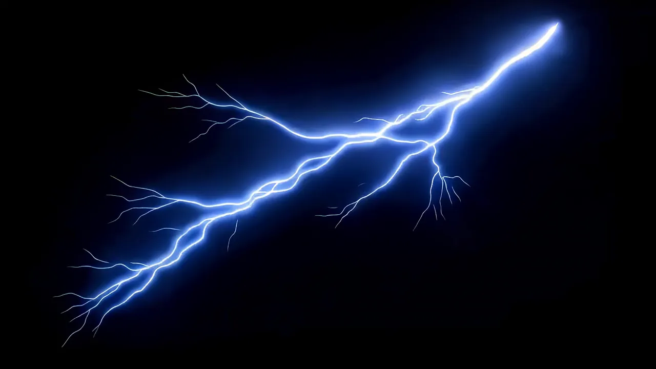 Large Lightning Bolt Striking Diagonally Across Frame