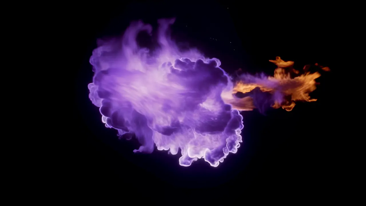 Large Purple Fire Cloud Expanding in Black Space