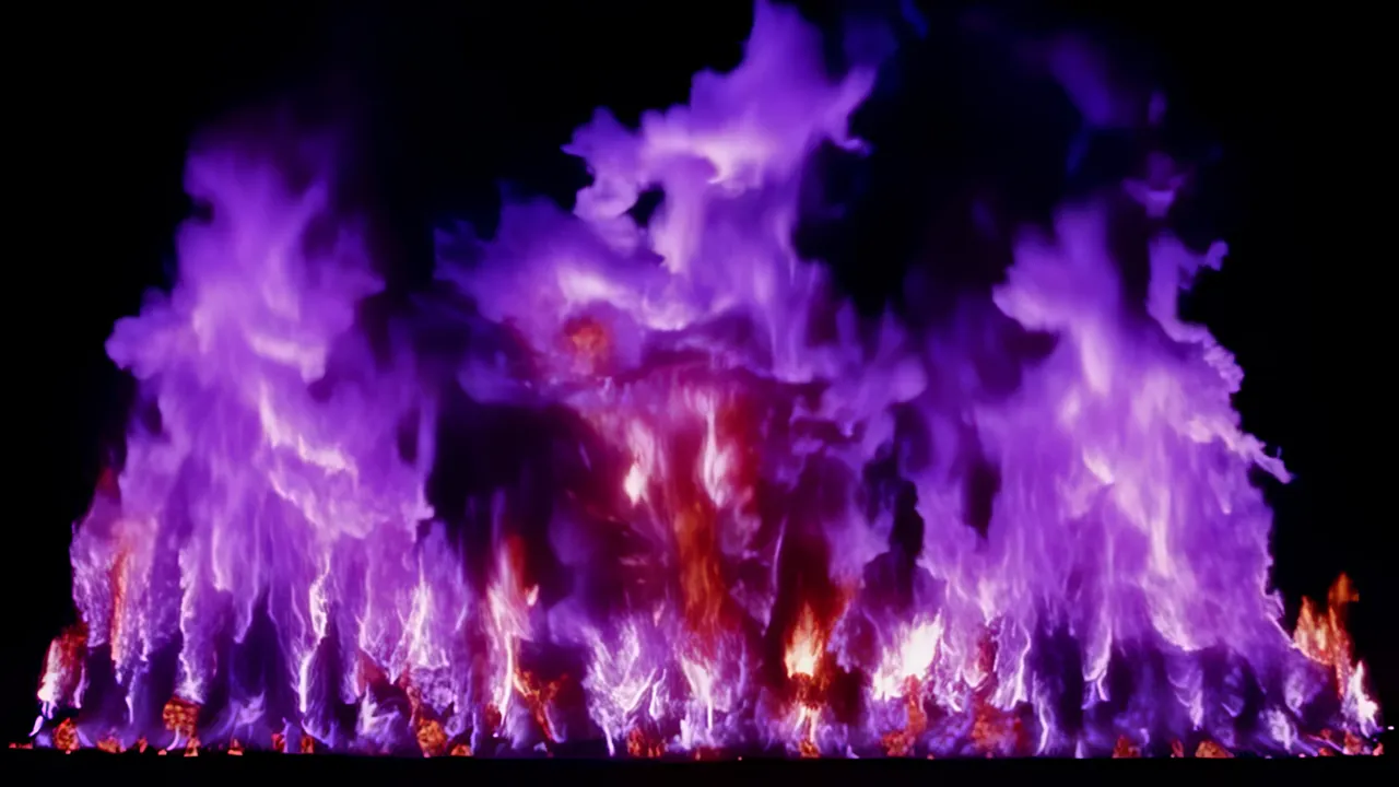 Large Wall of Colorful Flames Rising Vertically