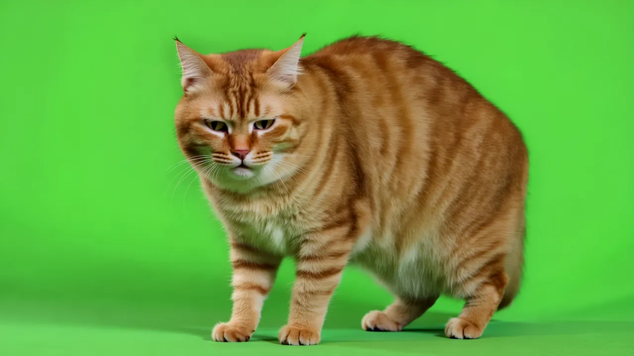 Lazy Orange Cat Half-Closed Eyes on Green Background