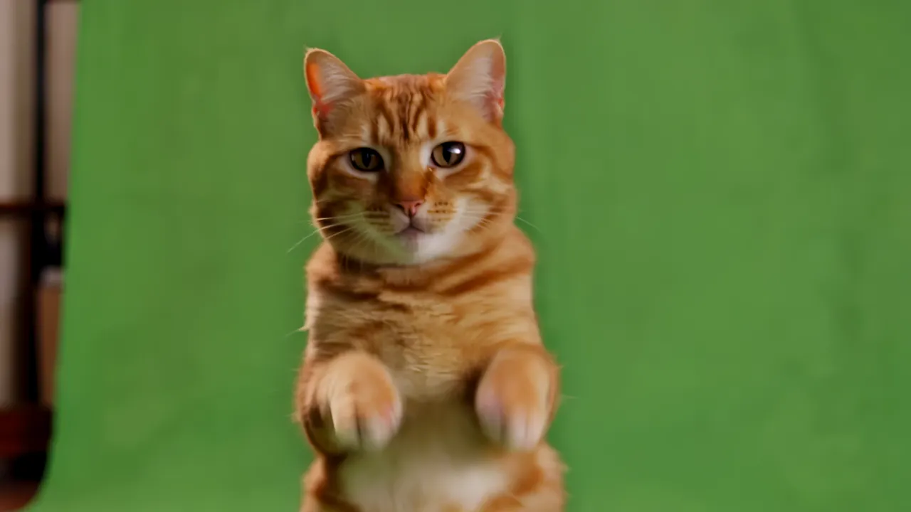 Lazy Orange Cat Standing Upright with Half-Closed Eyes