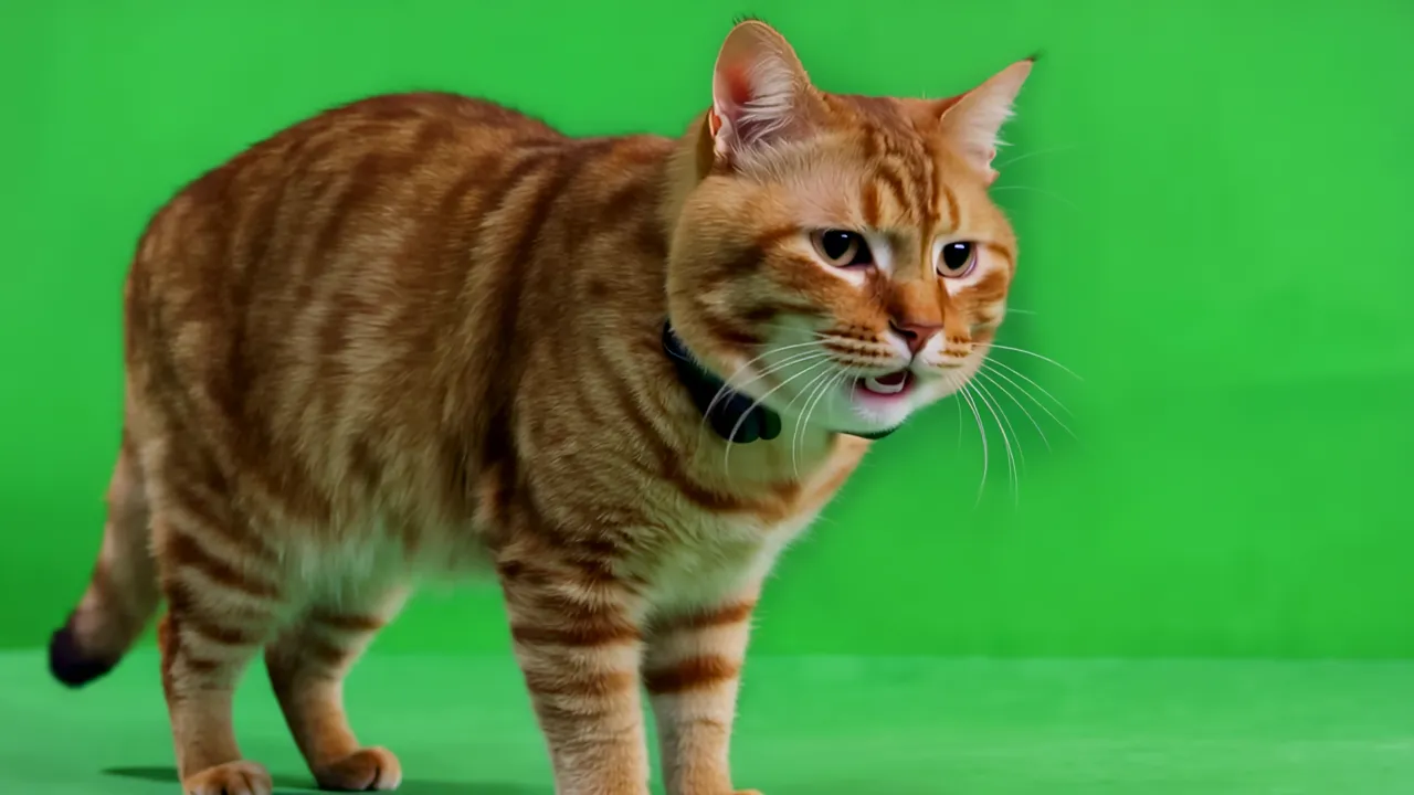 Lazy Orange Cat with Half-Closed Eyes on Green Screen