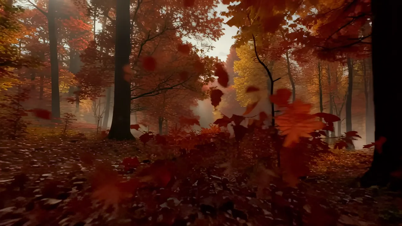 Lonely Large Autumn Tree in Vibrant Fall Colors