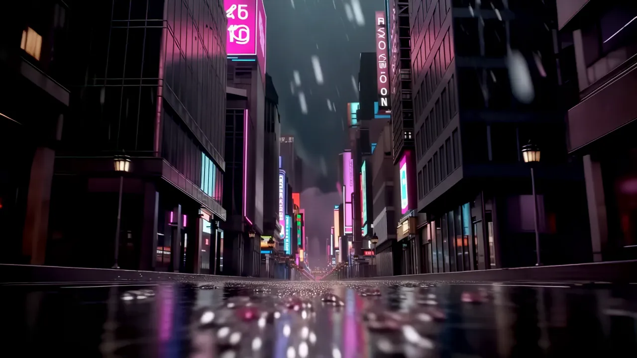 Looking Up in a Neon-Lit Urban Canyon