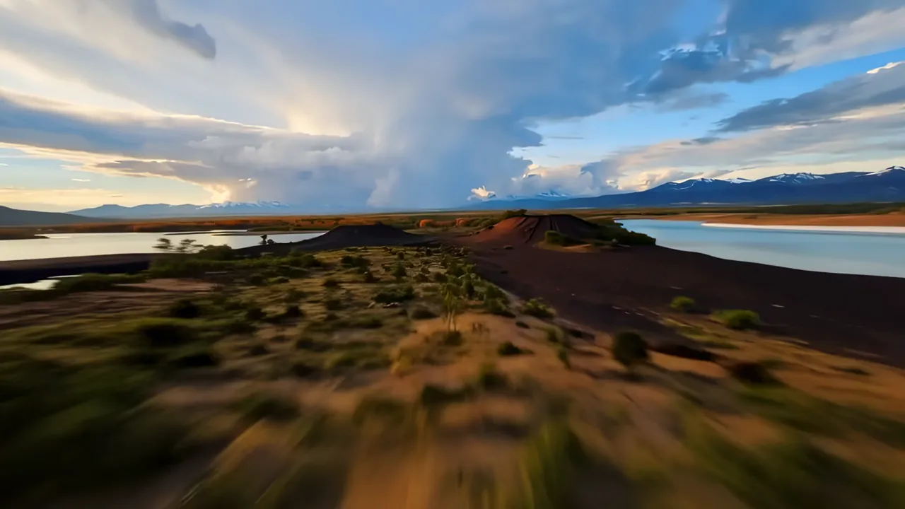Low Altitude Drone View Over Mountain Ridge and Water Landscape