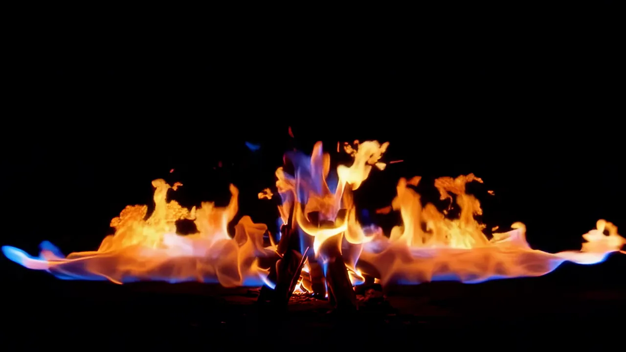 Low Horizontal Band of Fire Rolling Slowly Across Frame
