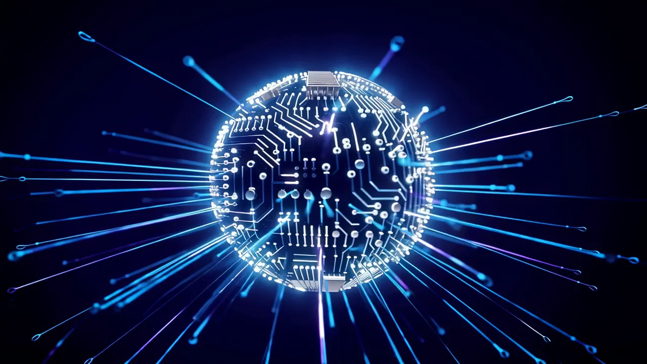 Luminous Blue Circuit Sphere with Electric Arcing Effects