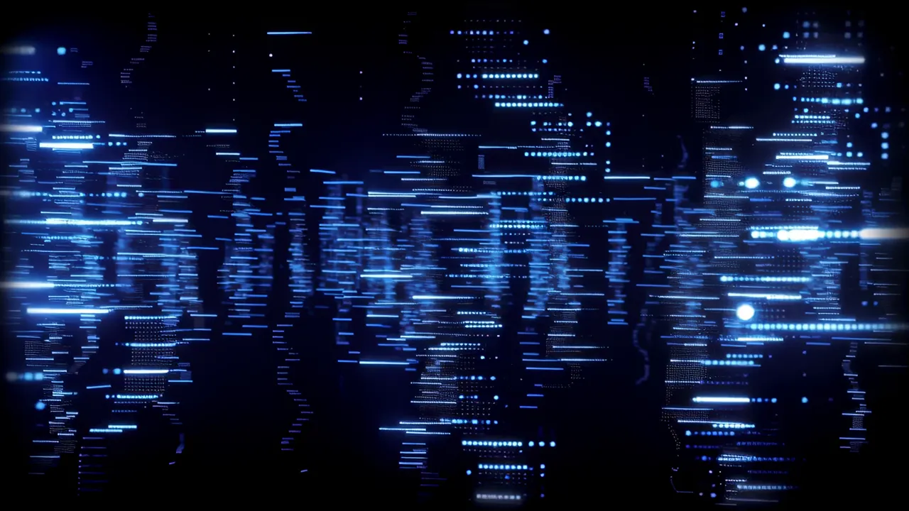Luminous Blue Data Flowing Through Dark Digital Layer