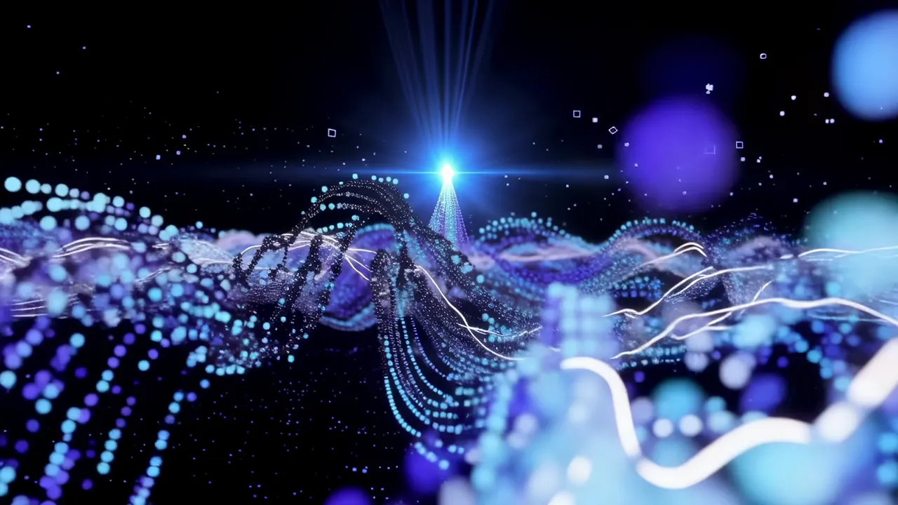 Luminous Blue Data Rivers Flowing Through Digital Space
