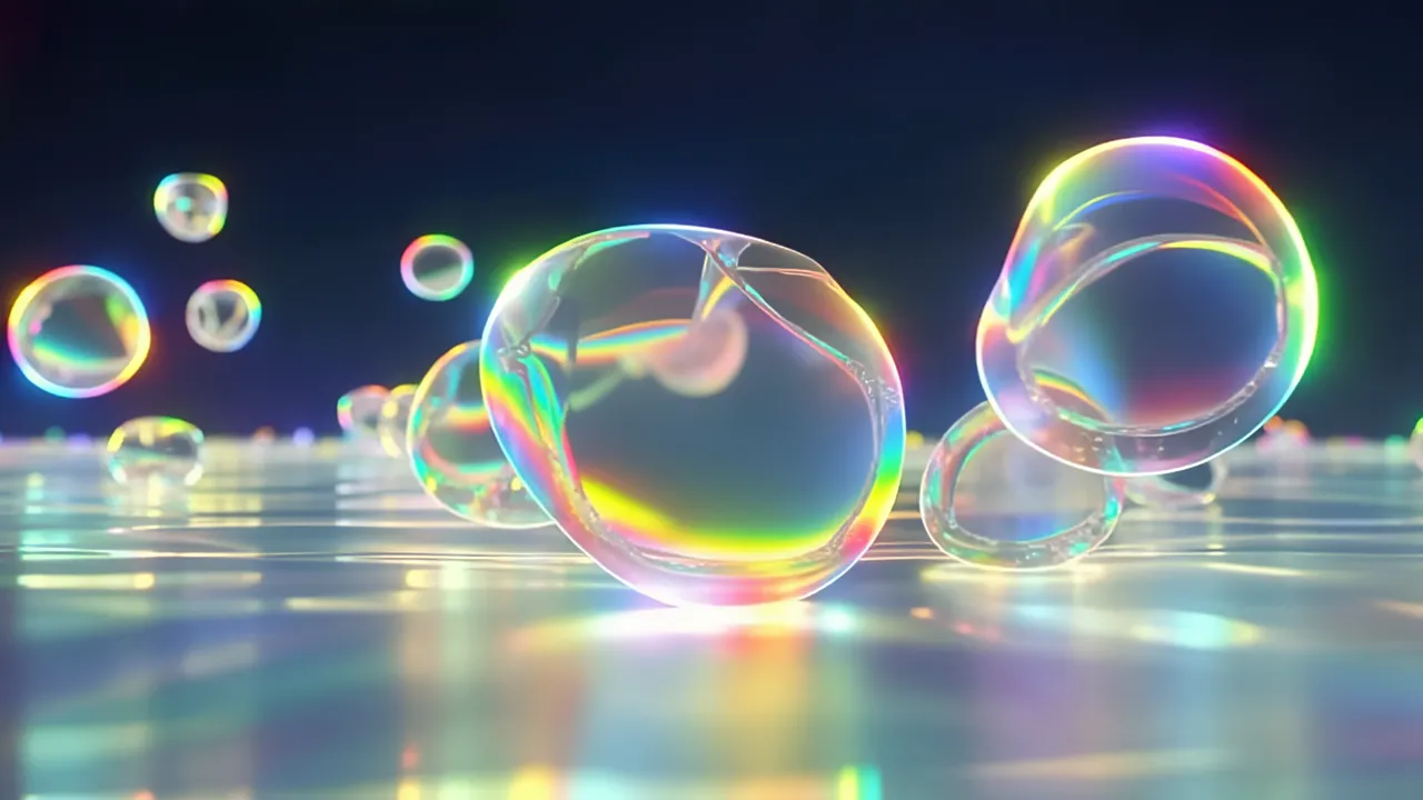 Luminous Translucent Shapes with Rainbow Edges Floating