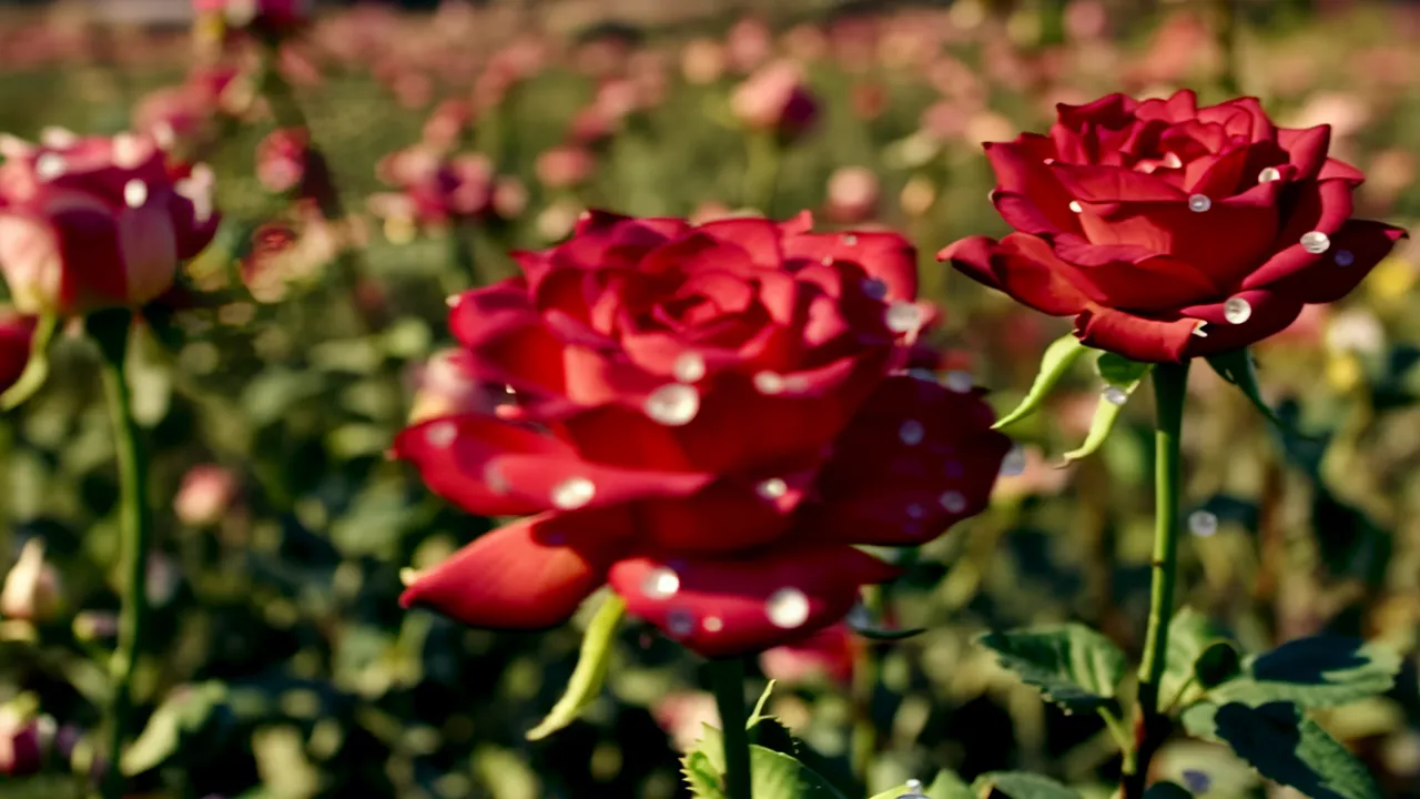 Macro Close-Up of a Blooming Rose with Dew Drops