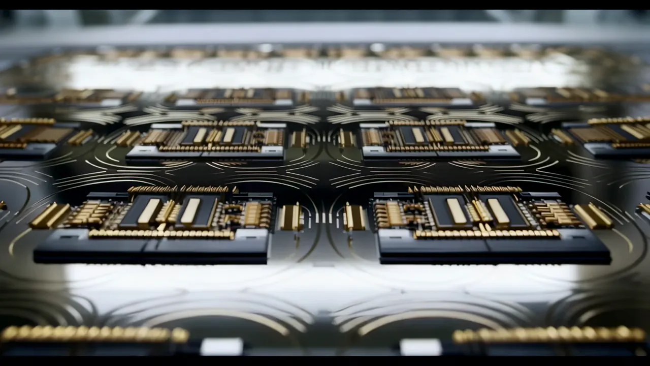 Macro Close-up of Silicon Wafer with Circuit Patterns