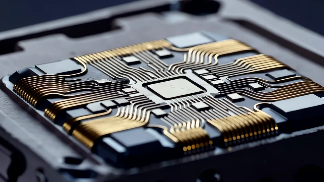 Macro Shot of Circuit Traces on a Semiconductor Chip