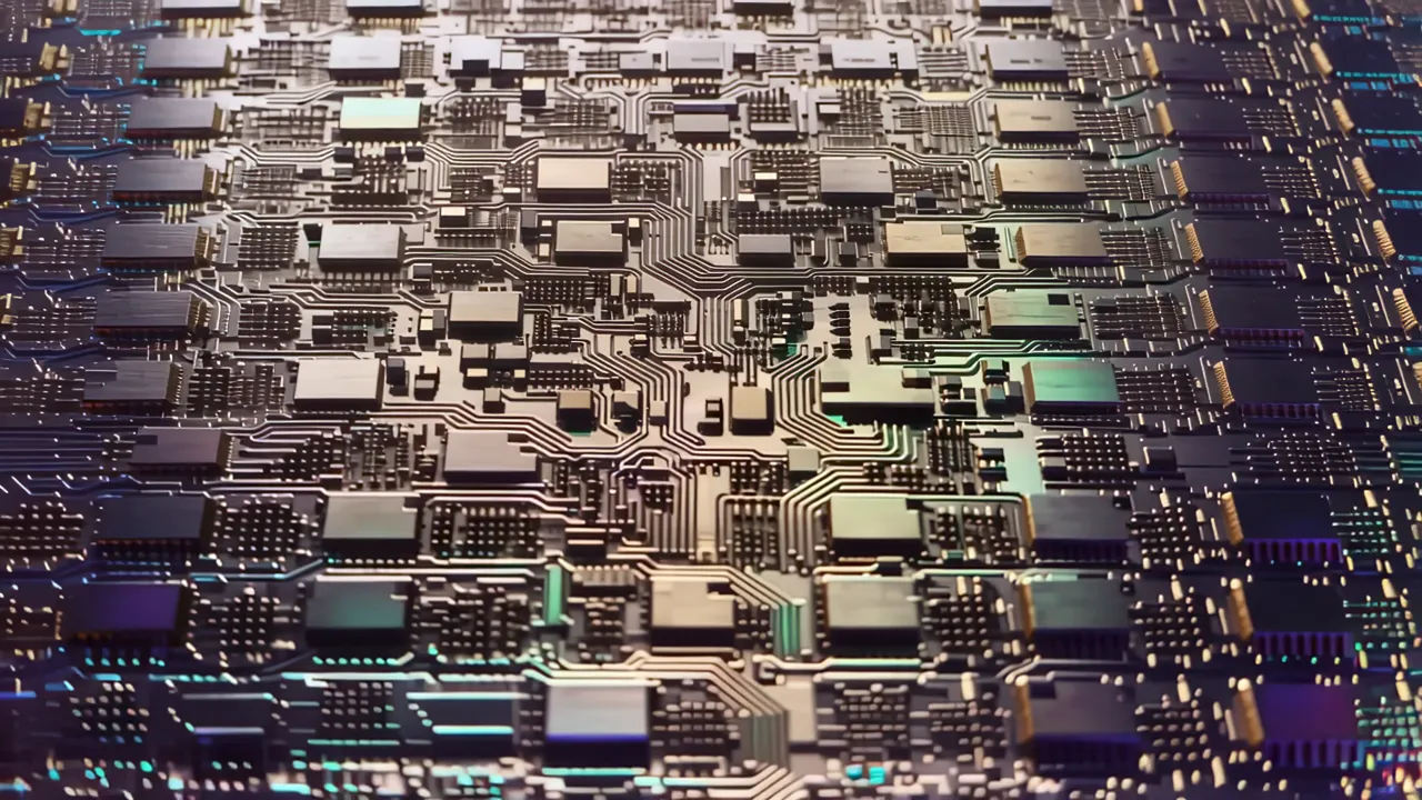 Macro Shot of Circuit Traces on a Semiconductor Chip