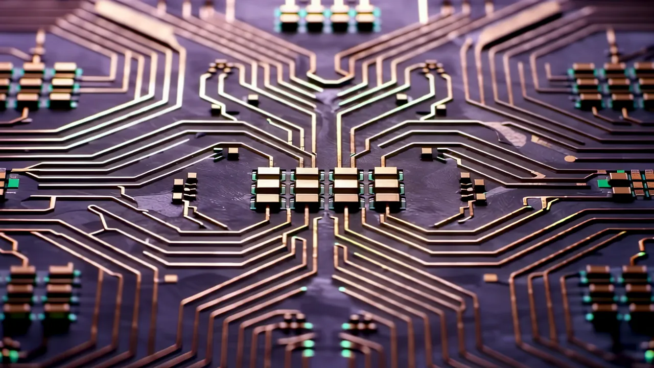 Macro Shot of Circuit Traces on a Semiconductor Chip