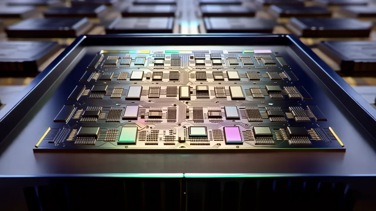 Macro Shot of Circuit Traces on Semiconductor Chip