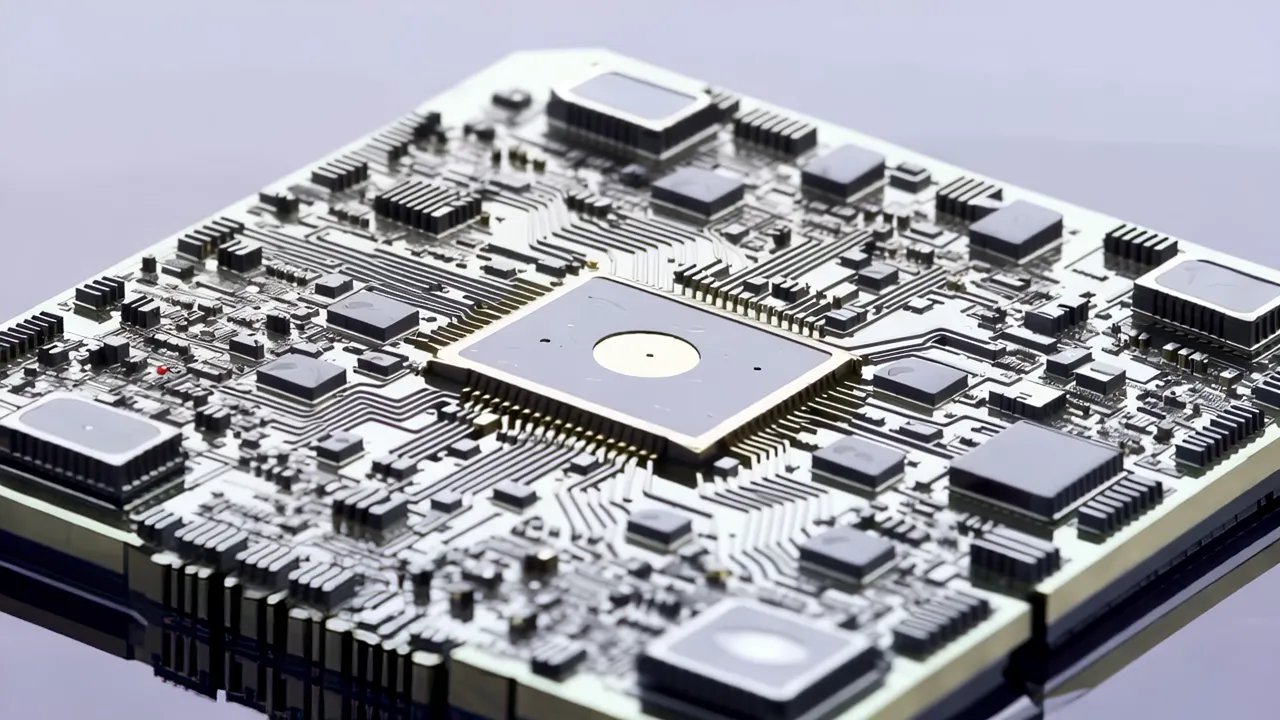 Macro Shot of Circuit Traces on Semiconductor Chip