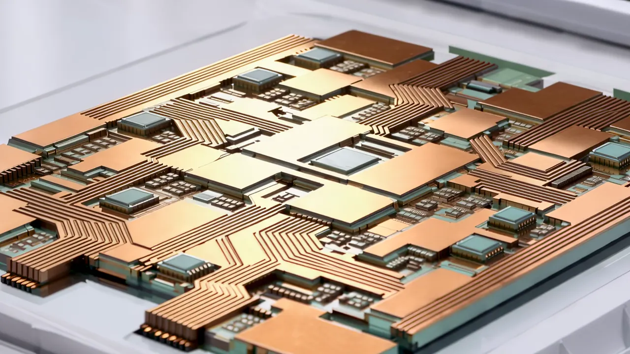 Macro Shot of Microchip Circuit Traces and Transistor Structures