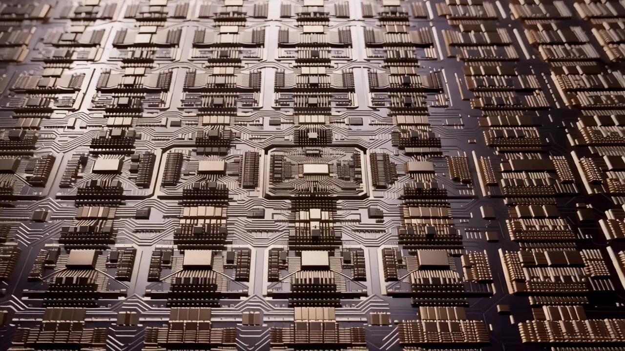 Macro Shot of Microscopic Circuit Traces on a Chip