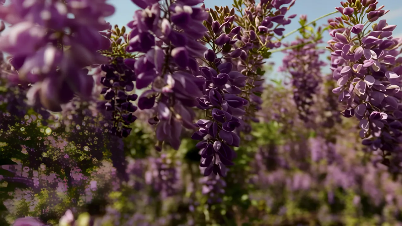 Macro Shot of Purple Wisteria Clusters in Soft Bokeh