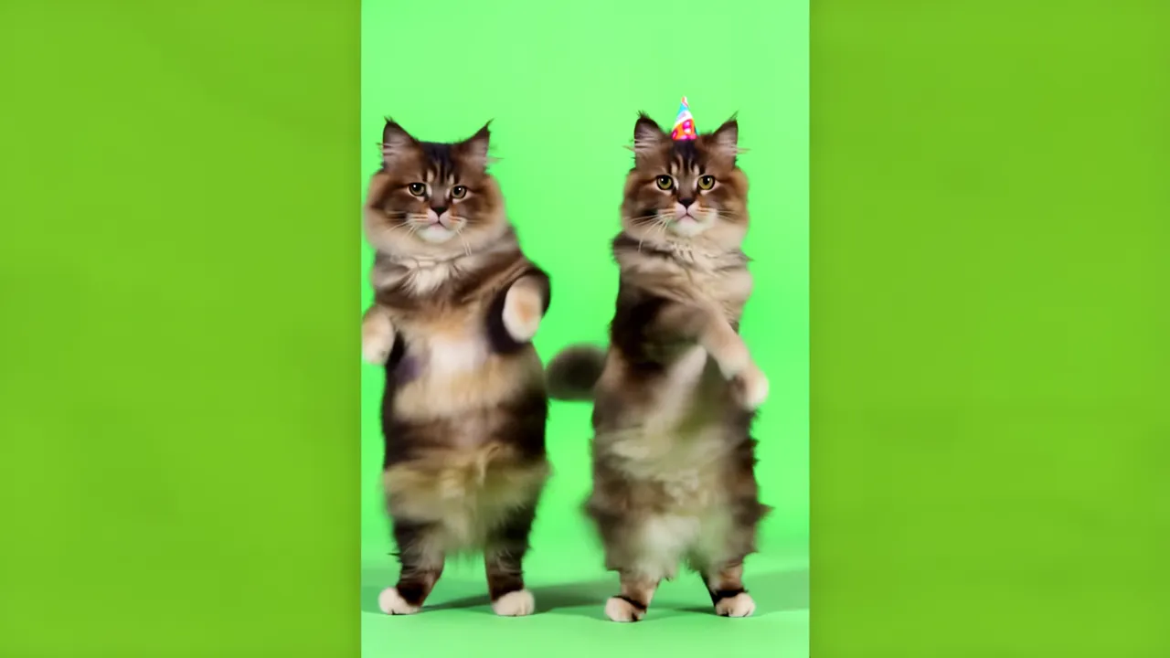Maine Coon Cat Standing Upright with Party Hat