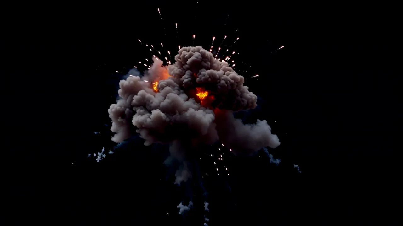 Massive Explosion with Fireball and Dark Smoke