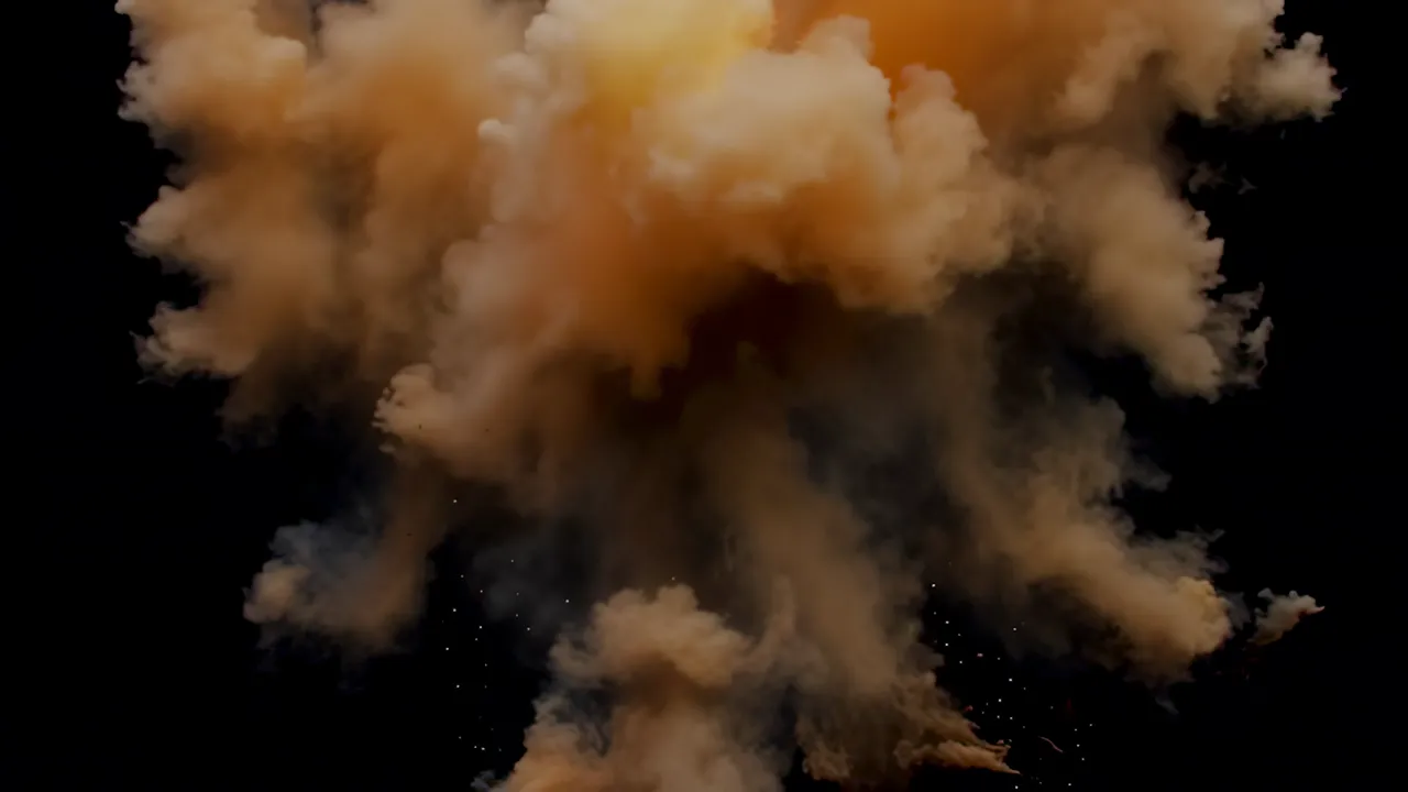 Massive Shockwave Blast Expanding with Fire and Debris