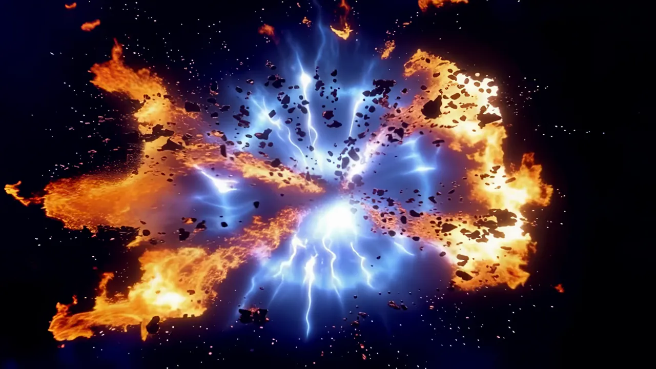 Massive Shockwave Blast Expanding with Fire and Light