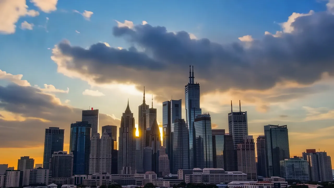 Metropolitan Skyline Silhouette Against Open Sky