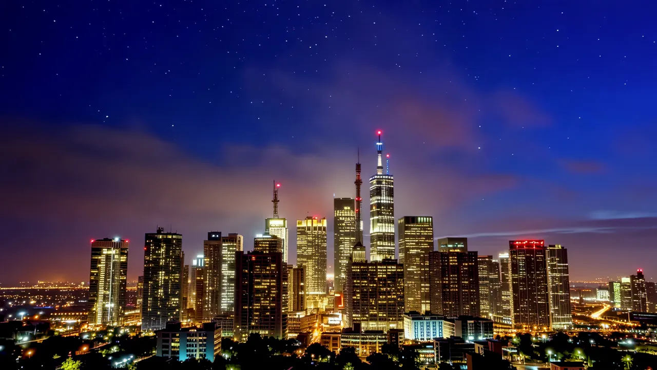 Metropolitan Skyline Silhouette Against Sunset Sky