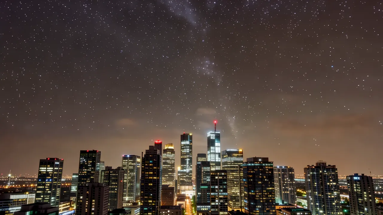 Metropolitan Skyline Silhouette Against Vast Sky