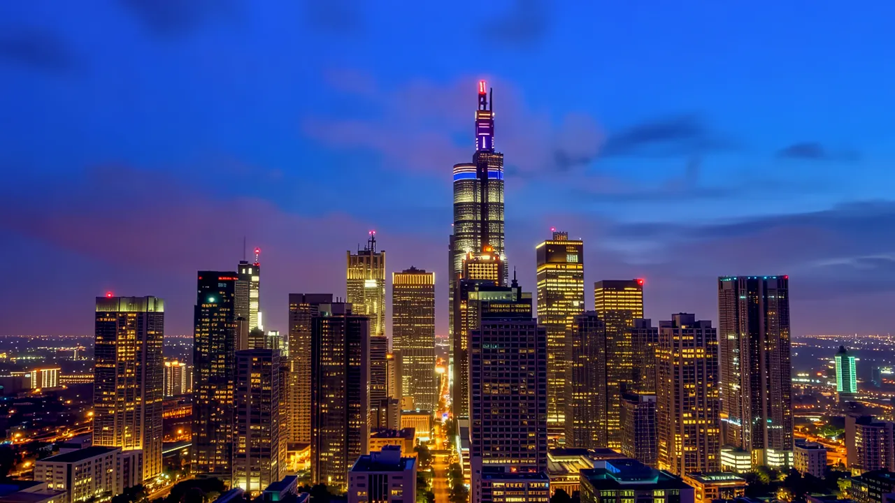 Metropolitan Skyline Silhouetted Against a Sunset