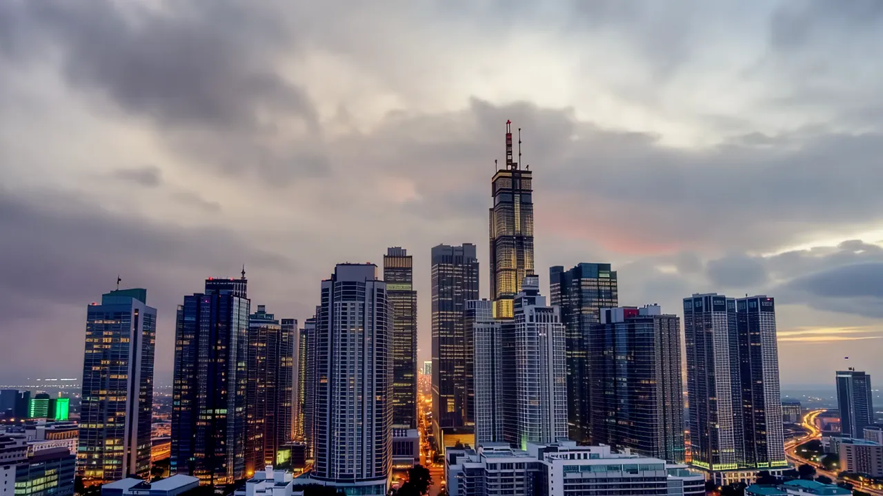 Metropolitan Skyline Silhouetted Against Open Sky