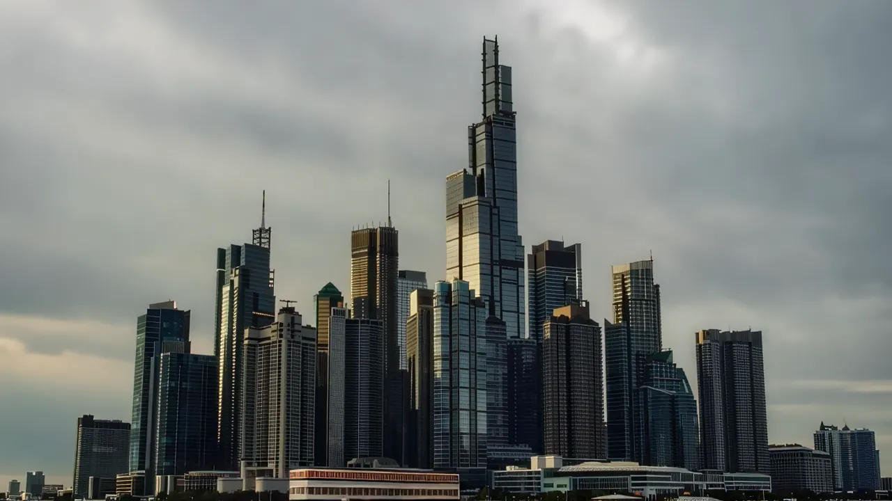Metropolitan Skyline Silhouetted Against Open Sky