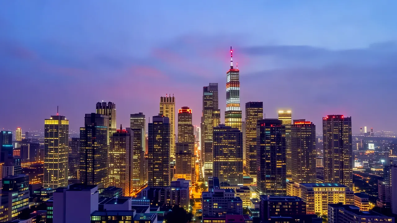 Metropolitan Skyline Silhouetted Against Open Sky