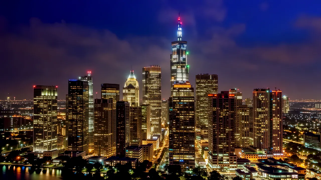Metropolitan Skyline Silhouetted Against Sky at Sunset