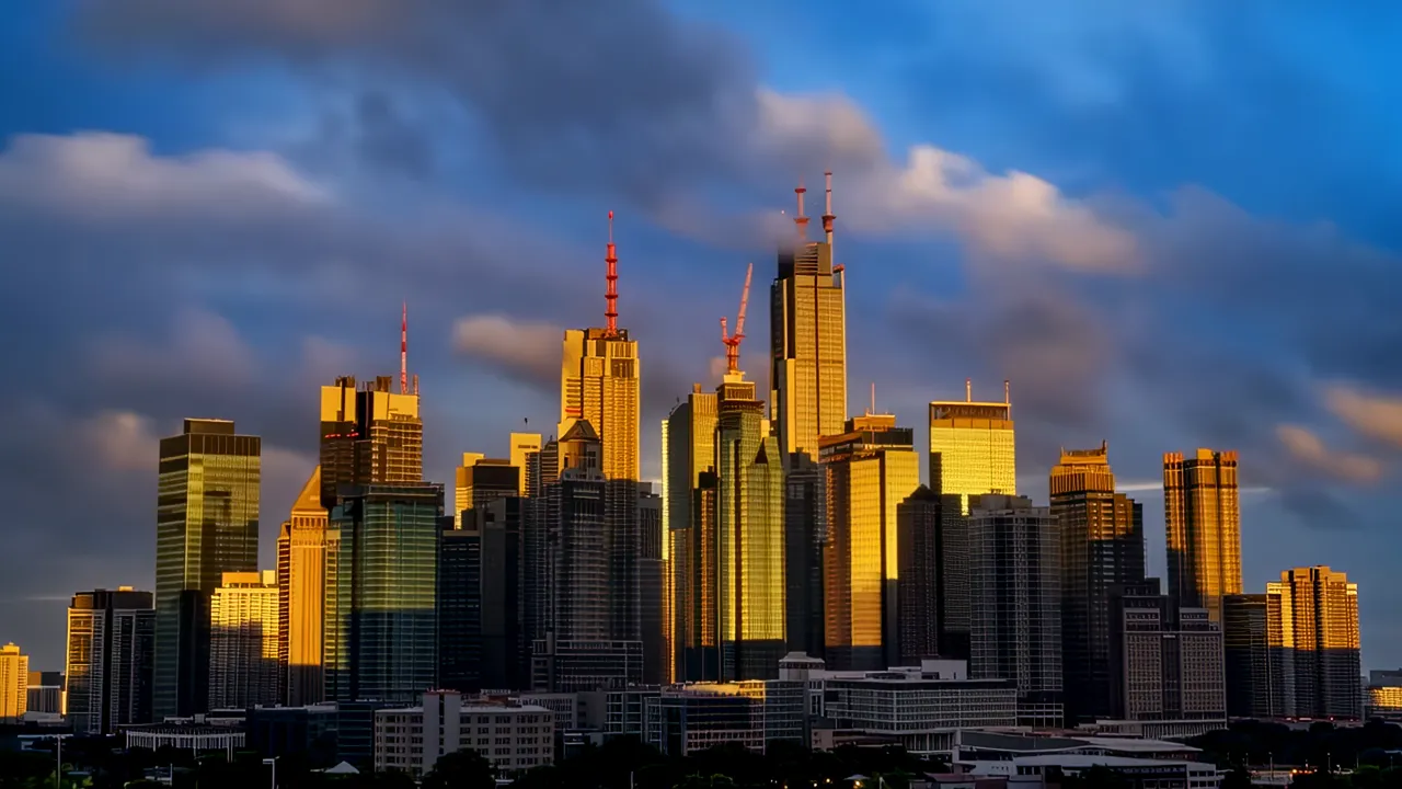 Metropolitan Skyline Silhouetted at Dusk