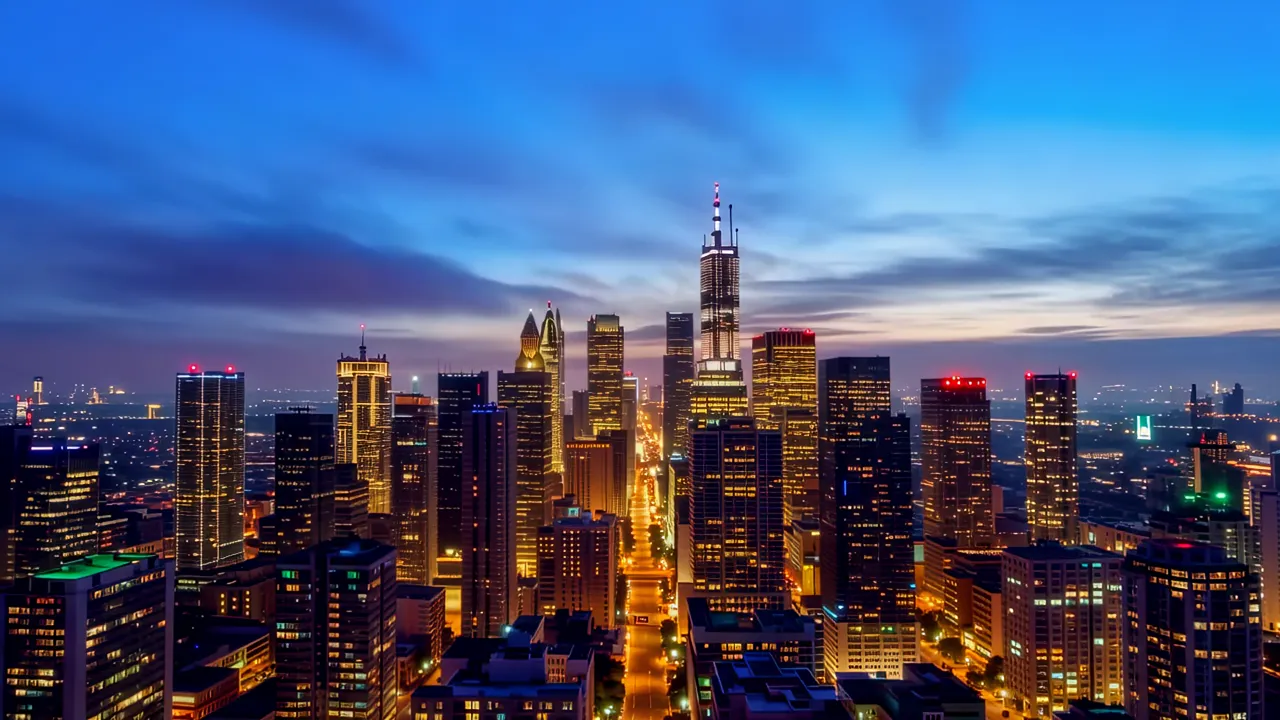 Metropolitan Skyline Time-Lapse Against Open Sky
