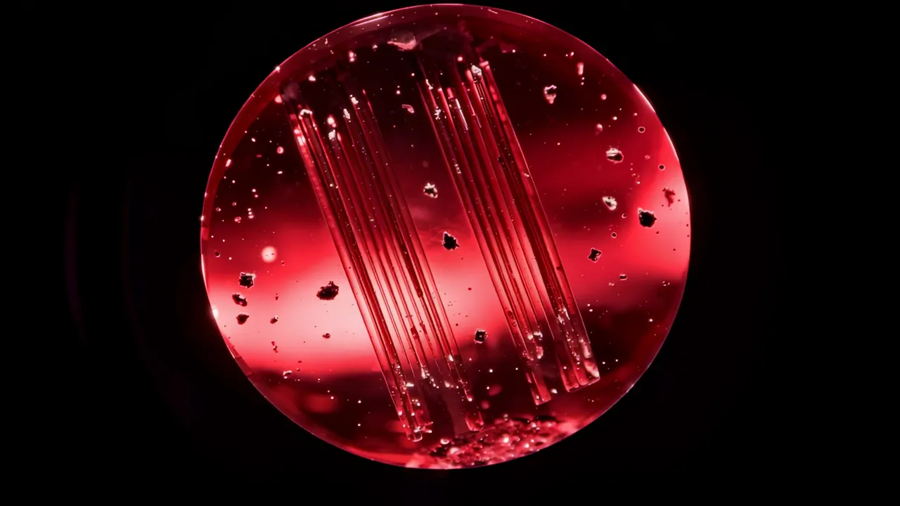 Microscope View of Tourmaline with Growth Tube Inclusions
