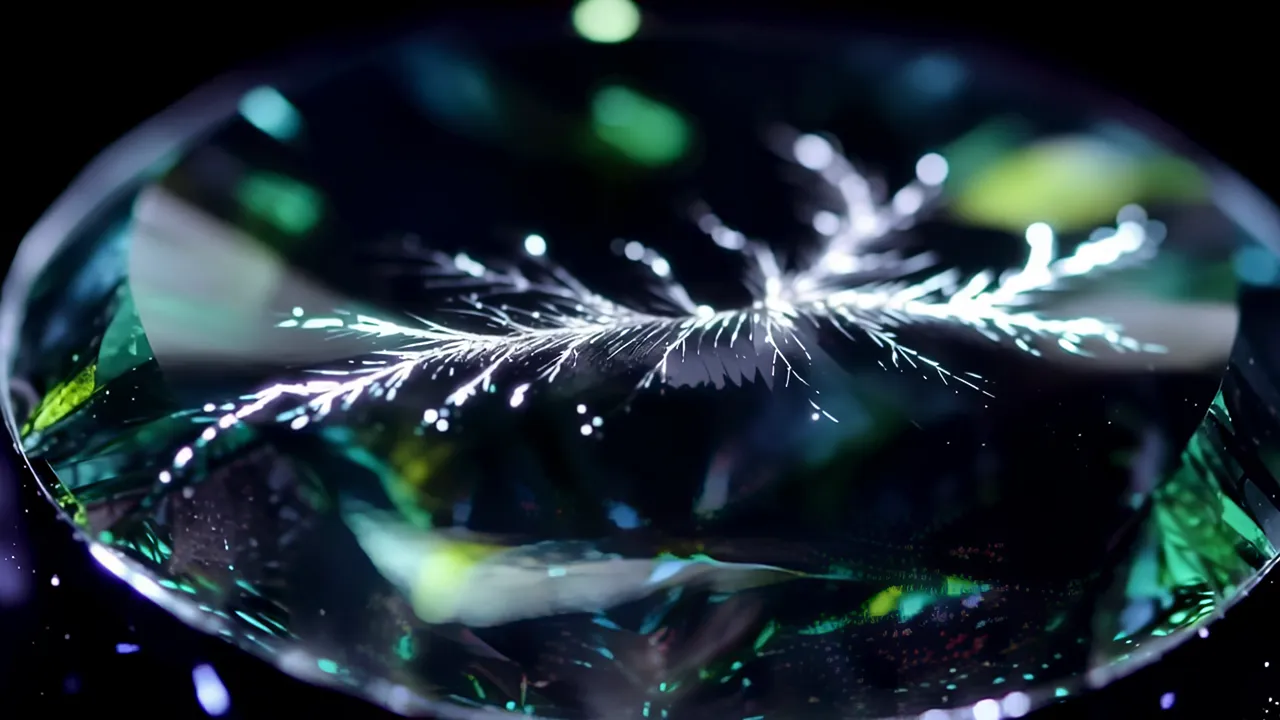 Microscopic View of Diamond Feather Inclusion with Light Reflection