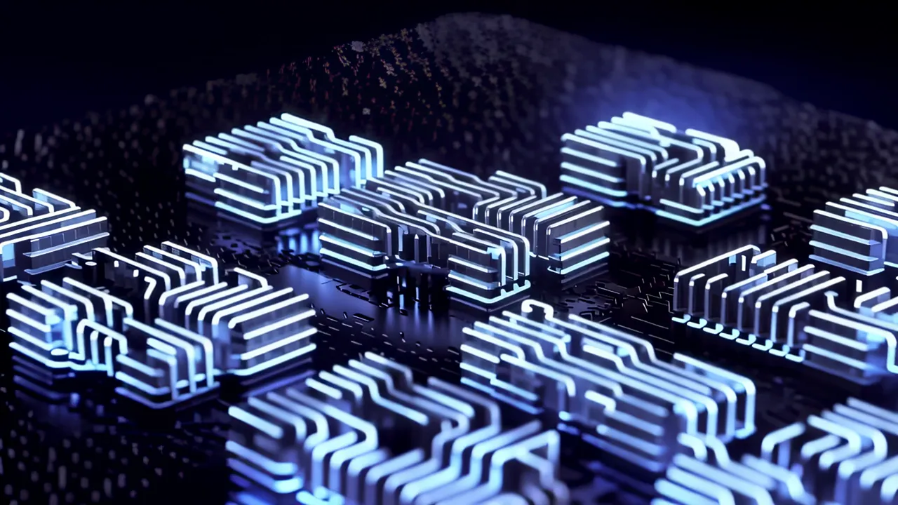 Microscopic View of Glowing Transistor Gate Structures