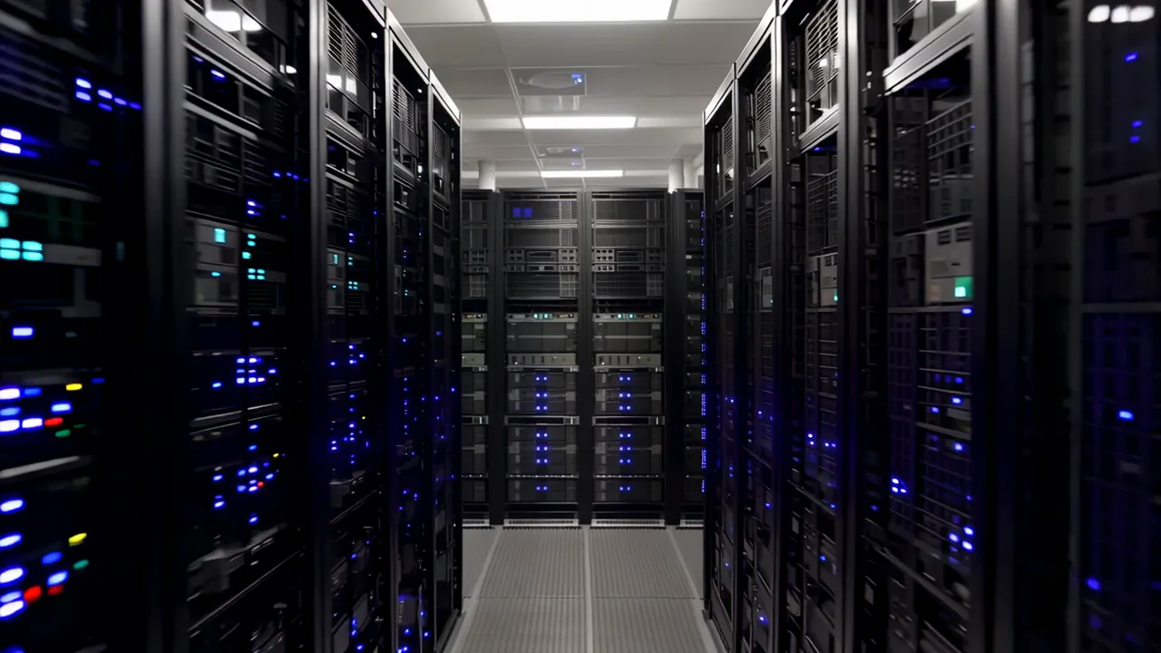 Modern Data Center with Server Racks and Cables