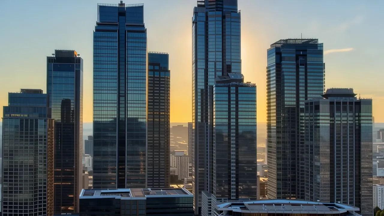 Modern Glass and Steel Skyscrapers Under Bright Sunlight