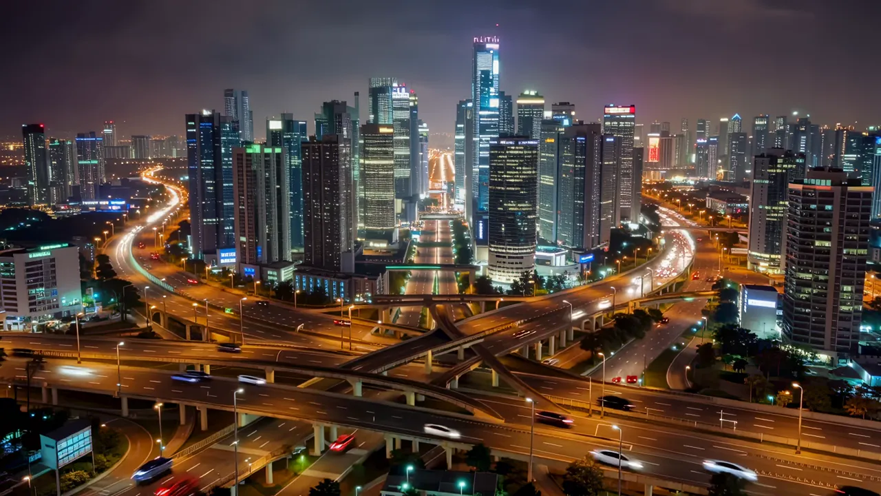 Modern Skyscrapers in Shenzhen's Futian District at Night
