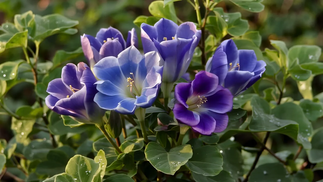 Morning Glory Flowers Opening in Early Light