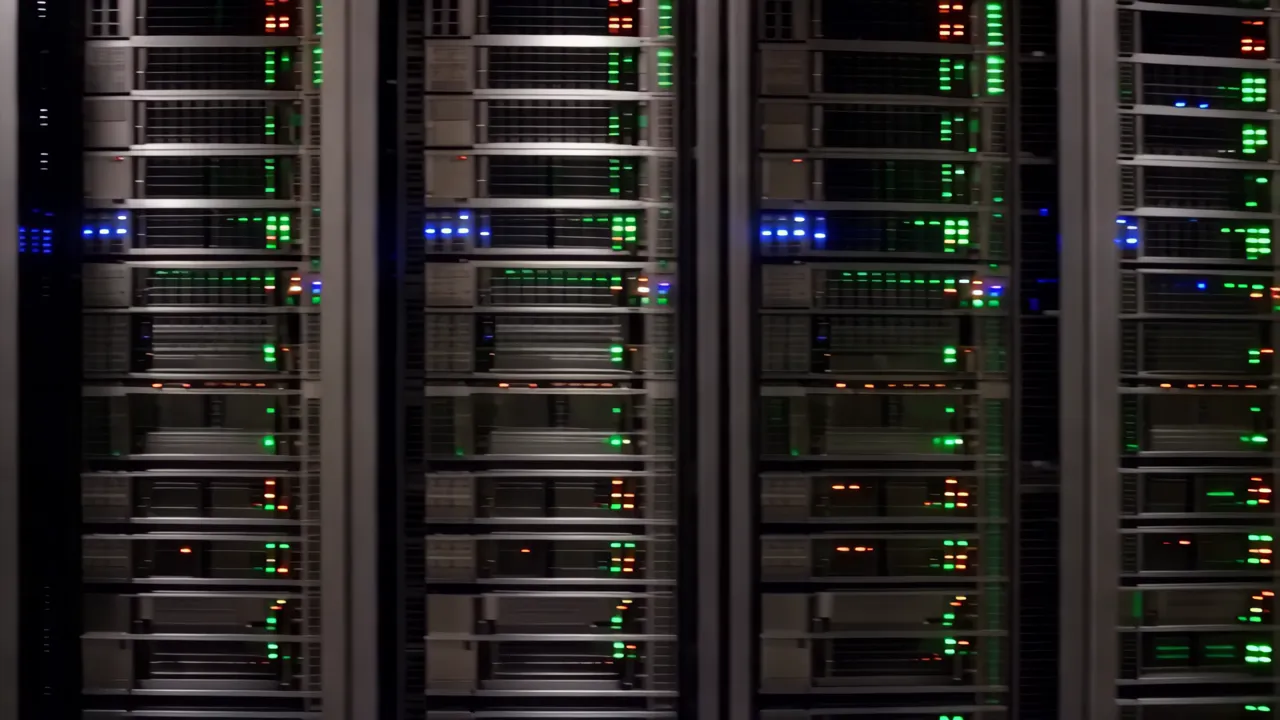 Narrow Aisle Between Server Racks in Data Center