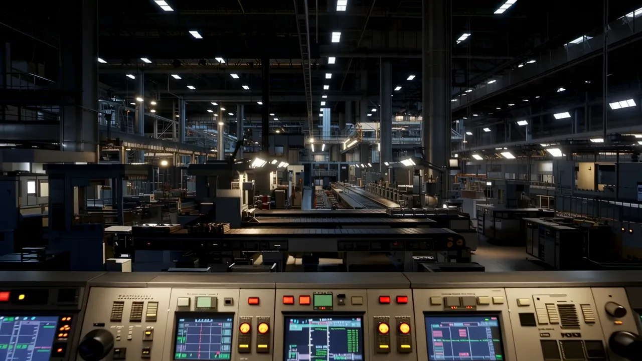 Nuclear Power Plant Control Room with Instrument Panels