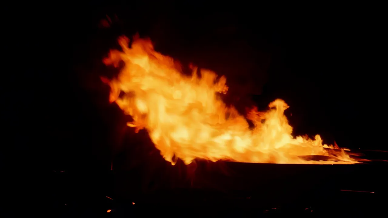 Orange Flames Waves Rising in Darkness