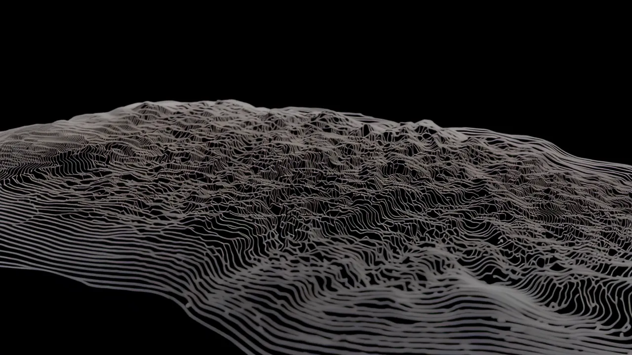Organic Terrain-Like Contour Map on Black Background