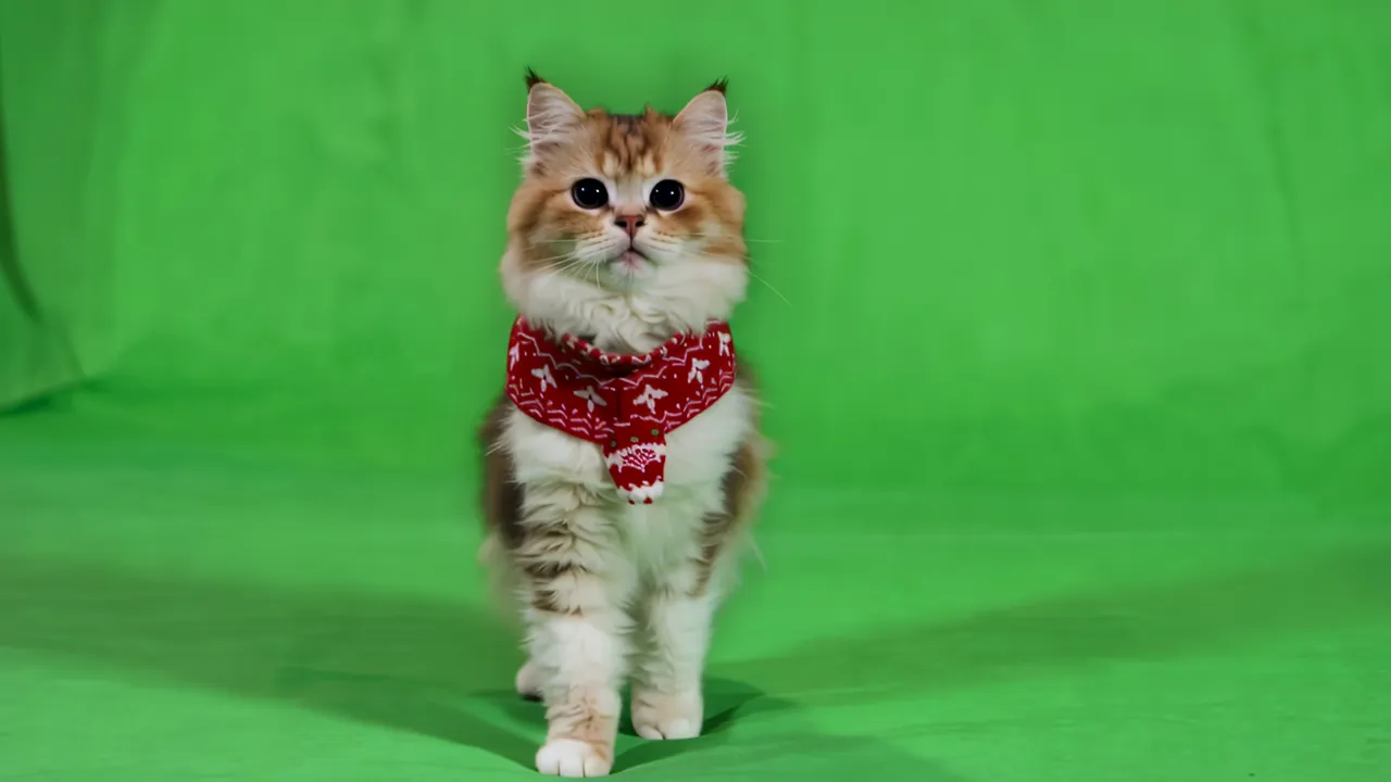 Persian Cat Playing on Green Background